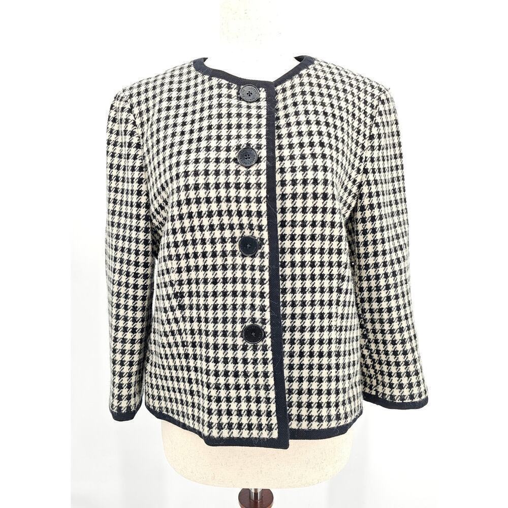 Ralph Lauren Women's Size 12 Wool Black and White Houndstooth Blazer Jacket - Picture 2 of 8